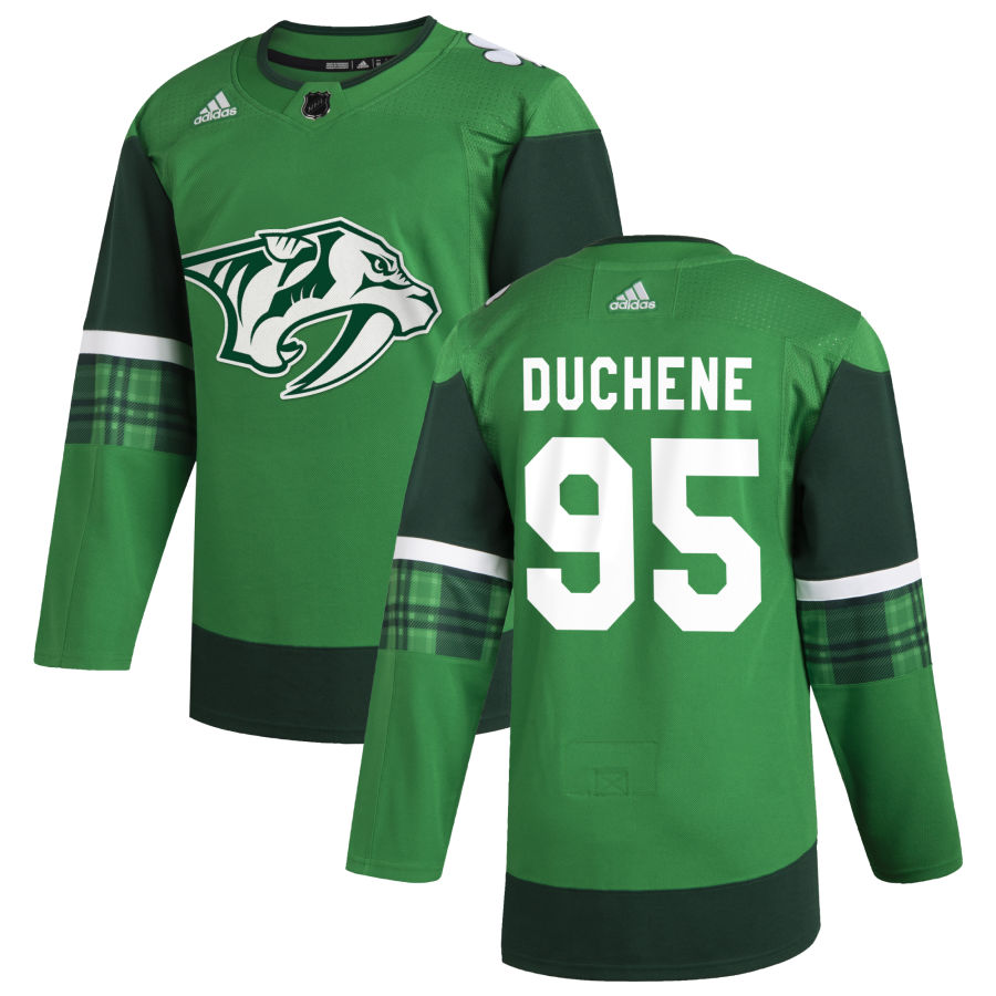 Nashville Predators 95 Matt Duchene Men Adidas 2020 St. Patrick Day Stitched NHL Jersey Green